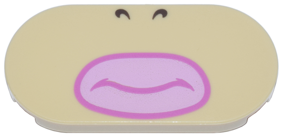 Tile, Round 2 x 4 Oval with Dark Brown Nostrils, Bright Pink Lips, and Dark Pink Closed Mouth Pattern (Super Mario Wendy Lower Face)