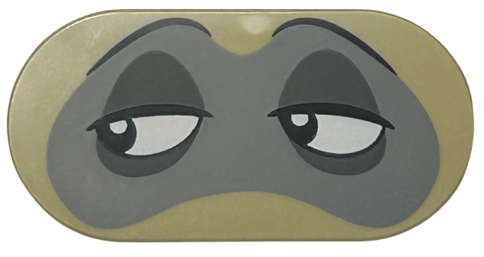 Tile, Round 2 x 4 Oval with Black Eyebrows, White Eyes, and Dark Bluish Gray Eye Shadow on Light Bluish Gray Mask Pattern (Percy Face)