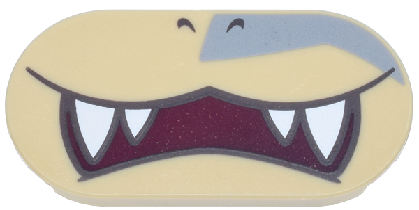 Tile, Round 2 x 4 Oval with Dark Brown Nostrils, Dark Red Open Mouth Smile, White Teeth, and Light Bluish Gray Shape Pattern (Super Mario Morton Lower Face)