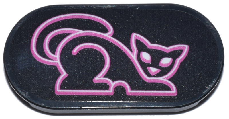 Tile, Round 2 x 4 Oval with Dark Pink and White Crouching Cat Outline Pattern (Sticker) - Set 76271