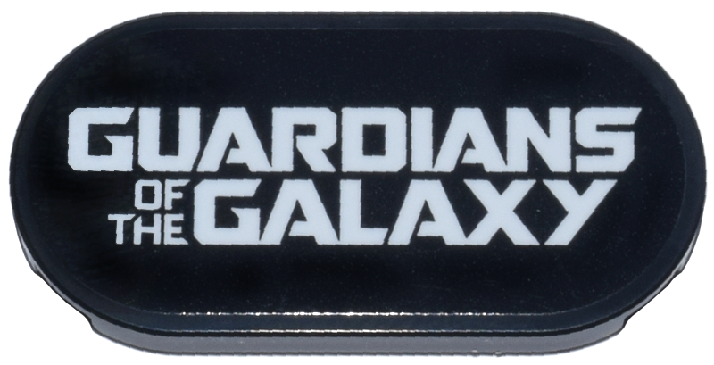 Tile, Round 2 x 4 Oval with White 'GUARDIANS OF THE GALAXY' Pattern (Sticker) - Set 76297