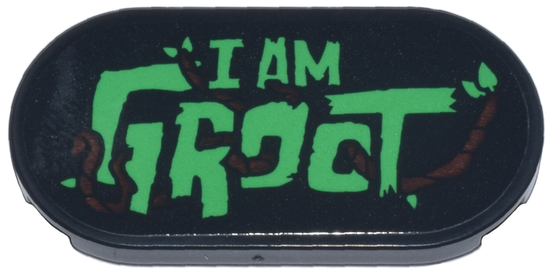 Tile, Round 2 x 4 Oval with Bright Green Leaves, 'I AM GROOT' and Reddish Brown Vines Pattern (Sticker) - Set 76297