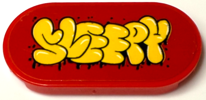 Tile, Round 2 x 4 Oval with Yellow and Black 'SLEEPY' Graffiti Pattern (Sticker) - Set 71461