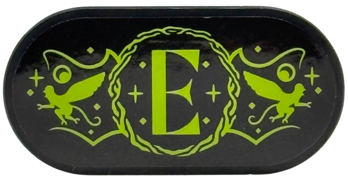 Tile, Round 2 x 4 Oval with Lime Capital Letter E (Elphaba), Flying Monkeys, Braided Circle and Sparkles Pattern (Sticker) - Set 75682