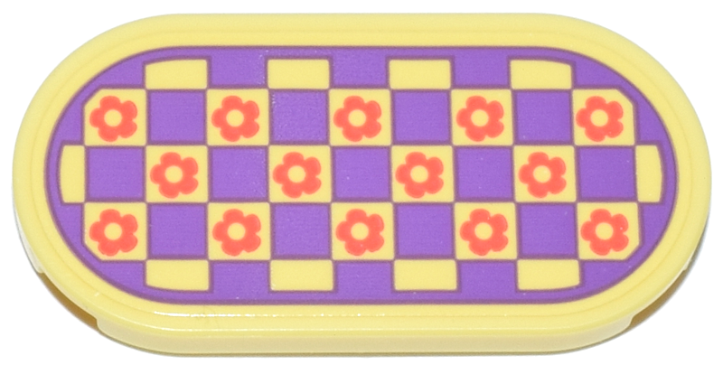 Tile, Round 2 x 4 Oval with Rug with Coral Flowers and Medium Lavender Checkered Pattern (Sticker) - Set 42647