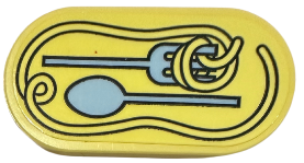 Tile, Round 2 x 4 Oval with Noodle and Bright Light Blue Fork and Spoon Pattern (Sticker) - Set 42655