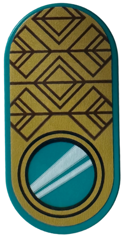 Tile, Round 2 x 4 Oval with Mirror with White Reflection and Reddish Brown Geometric Lines on Gold Background Pattern (Sticker) - Set 75684