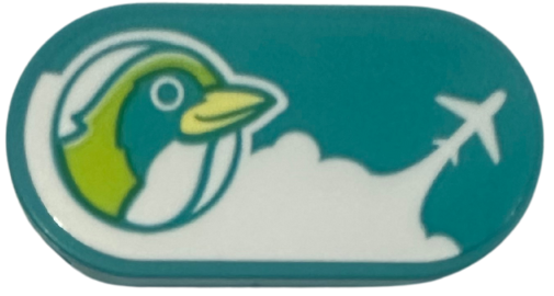 Tile, Round 2 x 4 Oval with Lime Bird Logo, White Clouds and Airplane Pattern (Sticker) - Set 42656