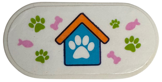 Tile, Round 2 x 4 Oval with Medium Azure and Orange Pet House, Lime Paw Prints and Bright Pink Bones and Fish Pattern (Sticker) - Set 41718