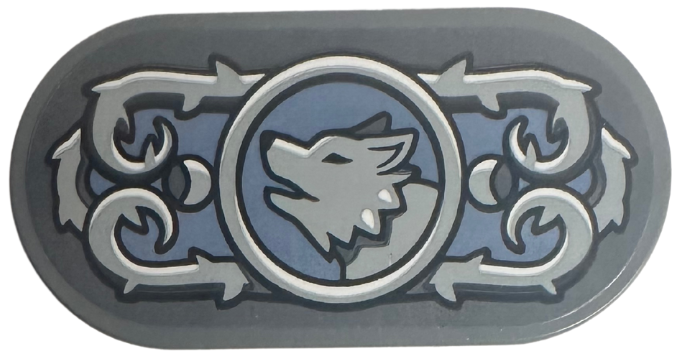 Tile, Round 2 x 4 Oval with Light Bluish Gray Scrollwork and Wolf in Circle on Sand Blue Background Pattern (Sticker) - Set 76781