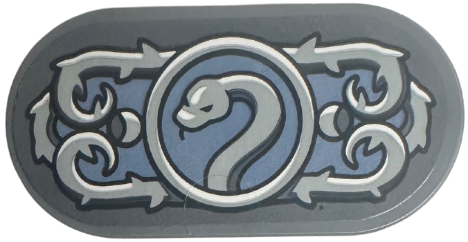 Tile, Round 2 x 4 Oval with Light Bluish Gray Scrollwork and Snake in Circle on Sand Blue Background Pattern (Sticker) - Set 76781