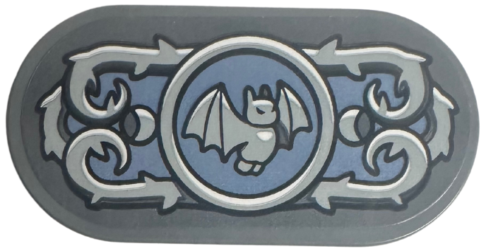 Tile, Round 2 x 4 Oval with Light Bluish Gray Scrollwork and Bat in Circle on Sand Blue Background Pattern (Sticker) - Set 76781