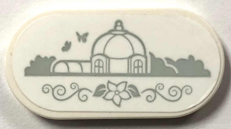 Tile, Round 2 x 4 Oval with Light Bluish Gray Botanical Garden Sign with Greenhouse, Butterflies and Flower Pattern (Sticker) - Set 41757