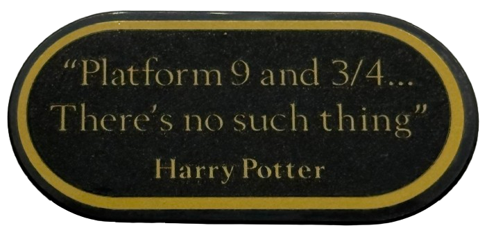 Tile, Round 2 x 4 Oval with Gold Border, '"Platform 9 and 3/4...There's no such thing"' and 'Harry Potter' Pattern (Sticker) - Set 76450
