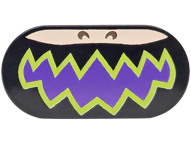 Tile, Round 2 x 4 Oval with Light Nougat Nose with Nostrils, Dark Purple and Lime Jagged Open Mouth Pattern (Super Mario Wonder Bowser Jr. Lower Face)