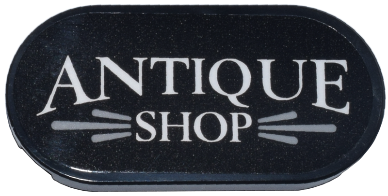 Tile, Round 2 x 4 Oval with White 'ANTIQUE SHOP' and Light Bluish Gray Lines Pattern (Sticker) - Set 910050