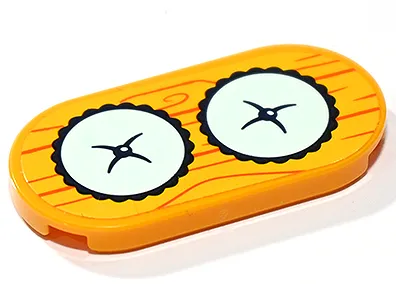Tile, Round 2 x 4 Oval with Light Aqua Cushions with Dark Blue Buttons on Orange Wood Grain Pattern (Sticker) - Set 41730