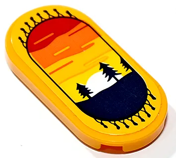 Tile, Round 2 x 4 Oval with Rug with Red and Orange Sunset, Dark Blue Trees and Tassels Pattern (Sticker) - Set 41730