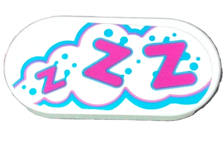 Tile, Round 2 x 4 Oval with Magenta 'ZZZ' in Clouds with Medium Azure Dots and Outline Pattern (Sticker) - Set 41742