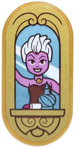Tile, Round 2 x 4 Oval with Metallic Light Blue Mirror, White Reflections, Ursula, Ornate Shelf, Perfume, and Magenta Lipstick Pattern (Sticker) - Set 43299