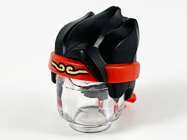 Minifigure, Hair Spiked with Forelock with Molded Red Headband and Printed Gold Filigree Pattern