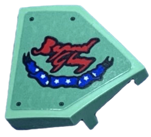 Wedge 2 x 2 x 2/3 Pointed with Red 'Beyond Glory' Script, Black Rivets, and White Stars on Blue Banner Pattern (Sticker) - Set 75571