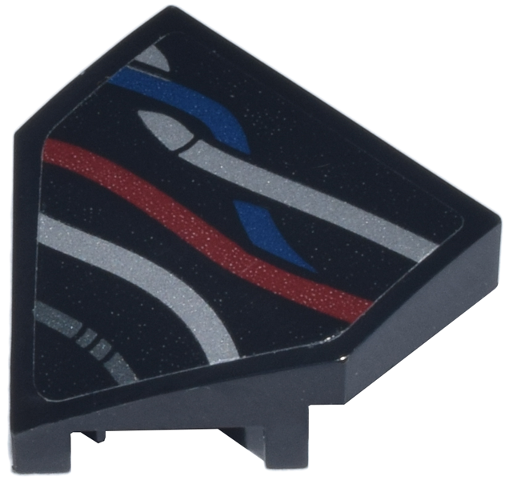 Wedge 2 x 2 x 2/3 Pointed with Dark Red, Dark Blue, Silver, and Dark Silver Wires Pattern Model Right Side (Sticker) - Set 75398