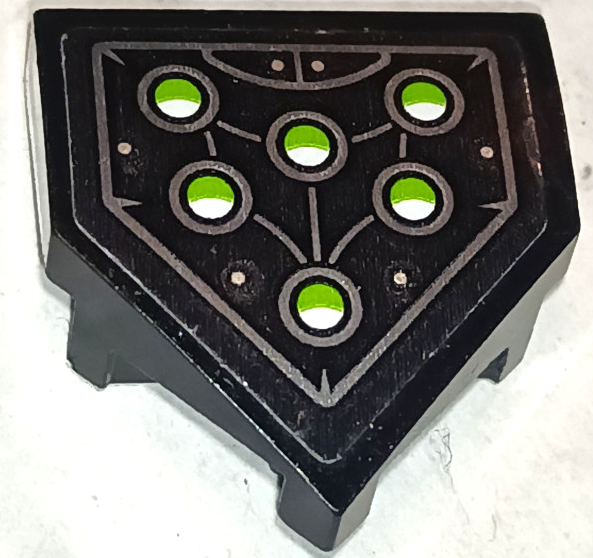 Wedge 2 x 2 x 2/3 Pointed with 6 Lime and White Spider Eyes, Dark Silver Webbing, Dots and Border Pattern (Sticker) - Set 80014