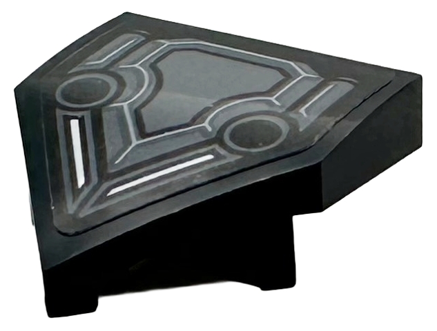 Wedge 2 x 2 x 2/3 Pointed with Dark Bluish Gray Geometric Armor Panel with White Slots Pattern (Sticker) - Set 76300