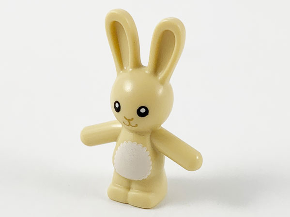 Bunny / Rabbit Standing with Black Eyes, Dark Tan Nose and Mouth, White Stomach Pattern