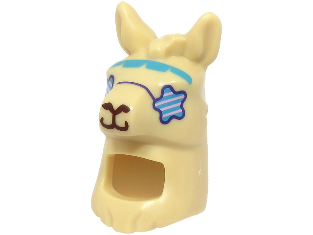 Minifigure, Headgear Head Cover, Costume Llama Head and Neck with Sunglasses Star Shaped, Medium Azure Headband, Dark Brown Nose and Mouth Pattern (BAM)