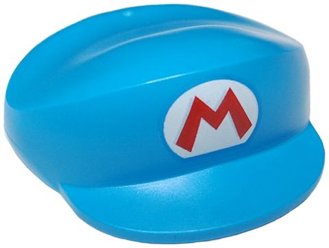 Large Figure Headgear, Super Mario Cap with Super Mario Logo Red Capital Letter M on White Oval Pattern (Ice Mario)
