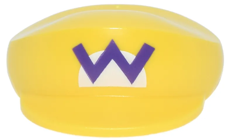 Large Figure Headgear, Super Mario Cap with Dark Purple Wario Logo Capital Letter W on White Half Circle Pattern
