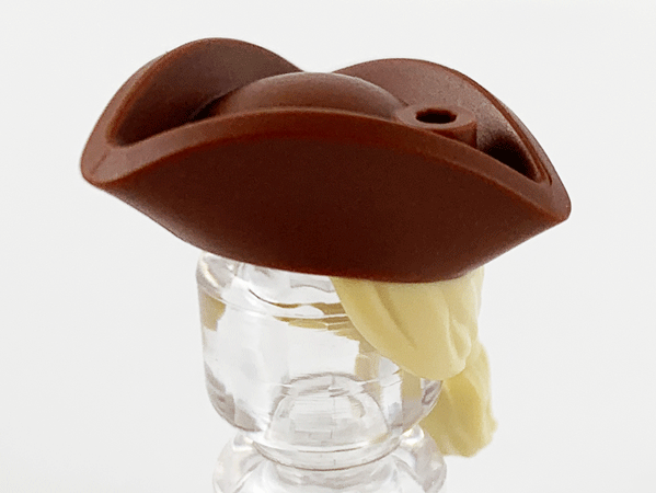 Minifigure, Hair Combo, Hair with Hat, Long Hair with Ponytail and Molded Reddish Brown Pirate Tricorne Hat Pattern