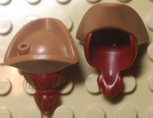 Minifigure, Hair Combo, Hair with Hat, Long Hair with Ponytail and Molded Medium Nougat Pirate Tricorne Hat Pattern (BAM)