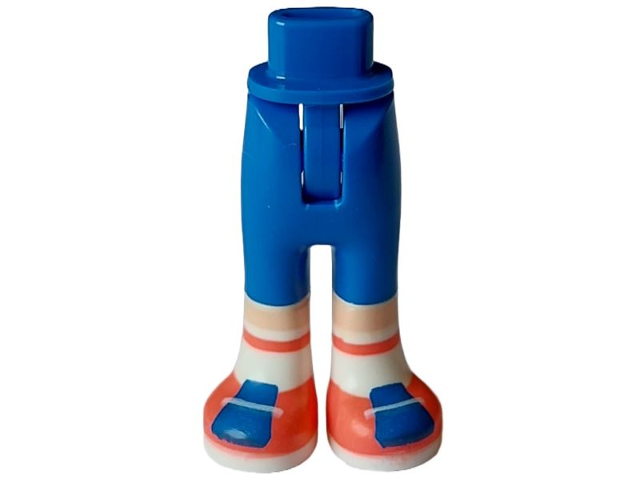 Mini Doll Hips and Trousers with Back Pockets with Molded Light Nougat Lower Legs / Boots and Printed Coral and Blue Shoes and White Socks Pattern - Thin Hinge