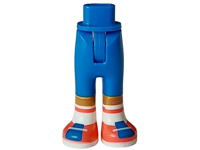 Mini Doll Hips and Trousers with Back Pockets with Molded Medium Nougat Lower Legs / Boots and Printed Coral and Blue Shoes and White Socks Pattern - Thin Hinge