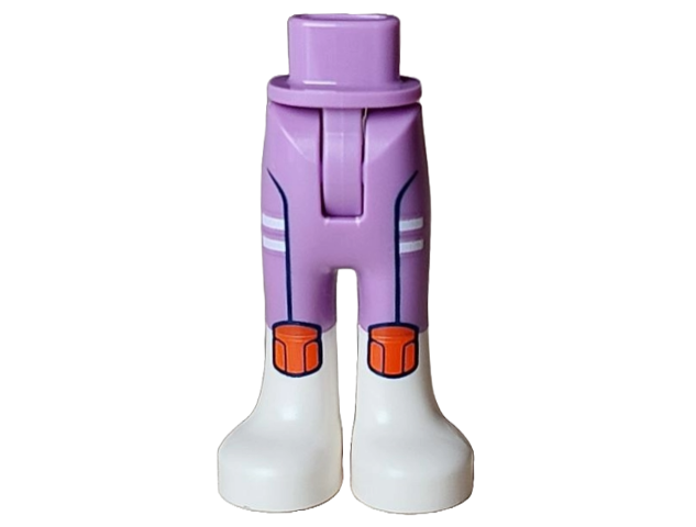 Mini Doll Hips and Trousers with Back Pockets with Molded White Lower Legs / Boots and Printed Black and White Stripes and Reddish Orange Patches Pattern - Thin Hinge