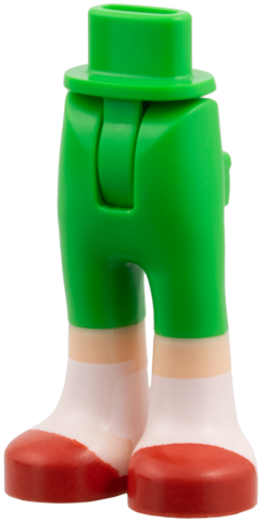 Mini Doll Hips and Trousers with Back Pockets with Molded Light Nougat Lower Legs / Boots and Printed Red Slippers with White Socks Pattern - Thin Hinge