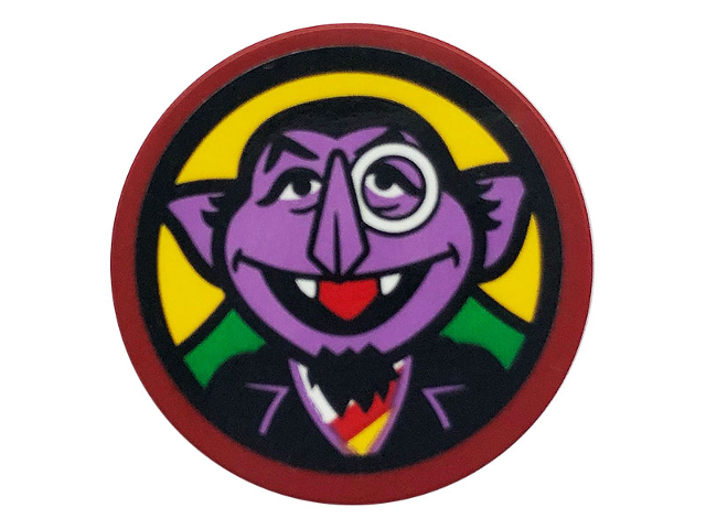 Tile, Round 3 x 3 with Sesame Street The Count on Yellow Background Pattern (Sticker) - Set 21324