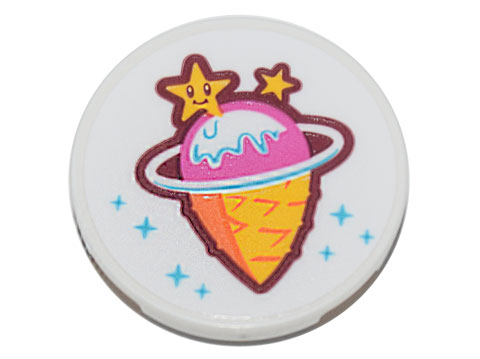 Tile, Round 3 x 3 with Ice Cream Cone, Orbit, Stars and Sparkles (Ice Planet Ice Cream Shop Logo) Pattern (Sticker) - Set 71741