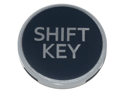 Tile, Round 3 x 3 with Silver 'SHIFT KEY' on Black Background Pattern