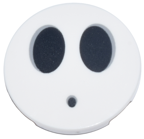 Tile, Round 3 x 3 with Bottom Stud Holder with Black Large Ovals and Dot with Light Bluish Gray Borders Pattern (Super Mario Fly Guy / Shy Guy Face)