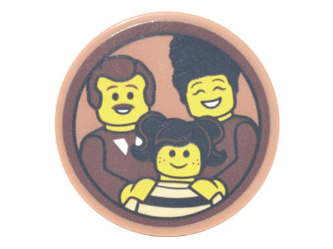 Tile, Round 3 x 3 with Family Portrait of Dad, Mom and Girl with Pigtails and Freckles Pattern (Sticker) - Set 10293