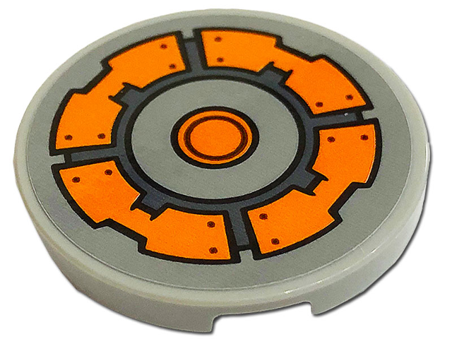 Tile, Round 3 x 3 with Orange Circle and Ring of Armor Plates with Rivets Pattern (Sticker) - Set 76193