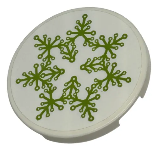 Tile, Round 3 x 3 with Lime Plant Leaves in Snowflake Wreath Pattern (Sticker) - Set 40528