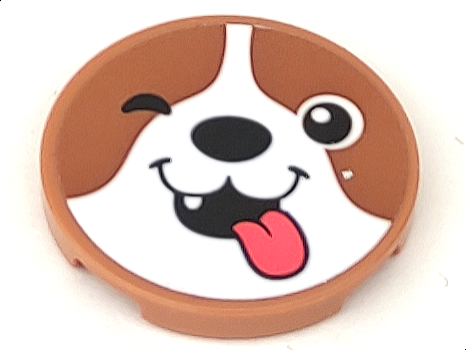 Tile, Round 3 x 3 with Winking Dog Face with Coral Tongue, Black Nose and Mouth Pattern (Sticker) - Set 41699