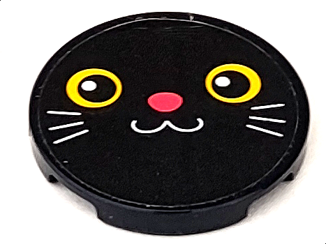 Tile, Round 3 x 3 with Cat Face with Yellow Eyes, Coral Nose and White Whiskers Pattern (Sticker) - Set 41699