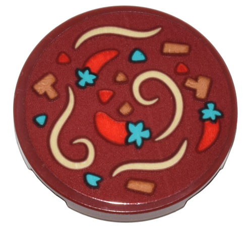 Tile, Round 3 x 3 with Hot Pot Soup with Tan Noodles, Red Peppers, and Medium Nougat and Dark Turquoise Ingredients Pattern (Sticker) - Set 80036