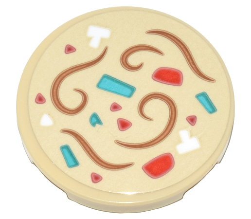 Tile, Round 3 x 3 with Hot Pot Soup with Medium Nougat Noodles, White, Red, and Dark Turquoise Ingredients Pattern (Sticker) - Set 80036